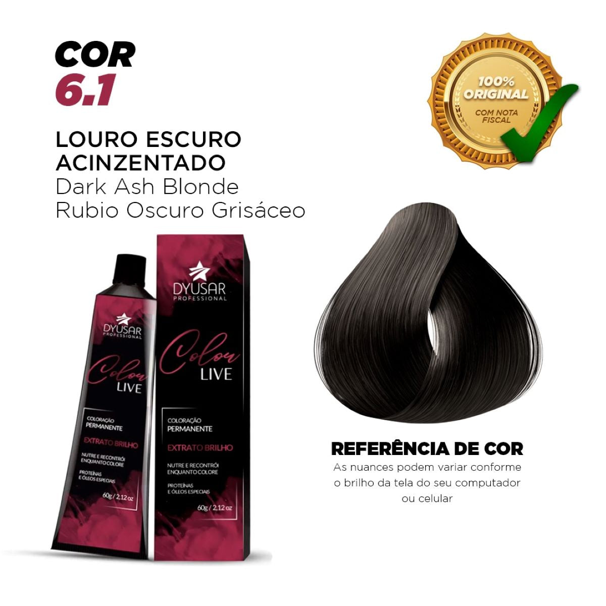 Kit Pó Descolorante de 250 g + Ox de 40 vol + Coloração 6.1