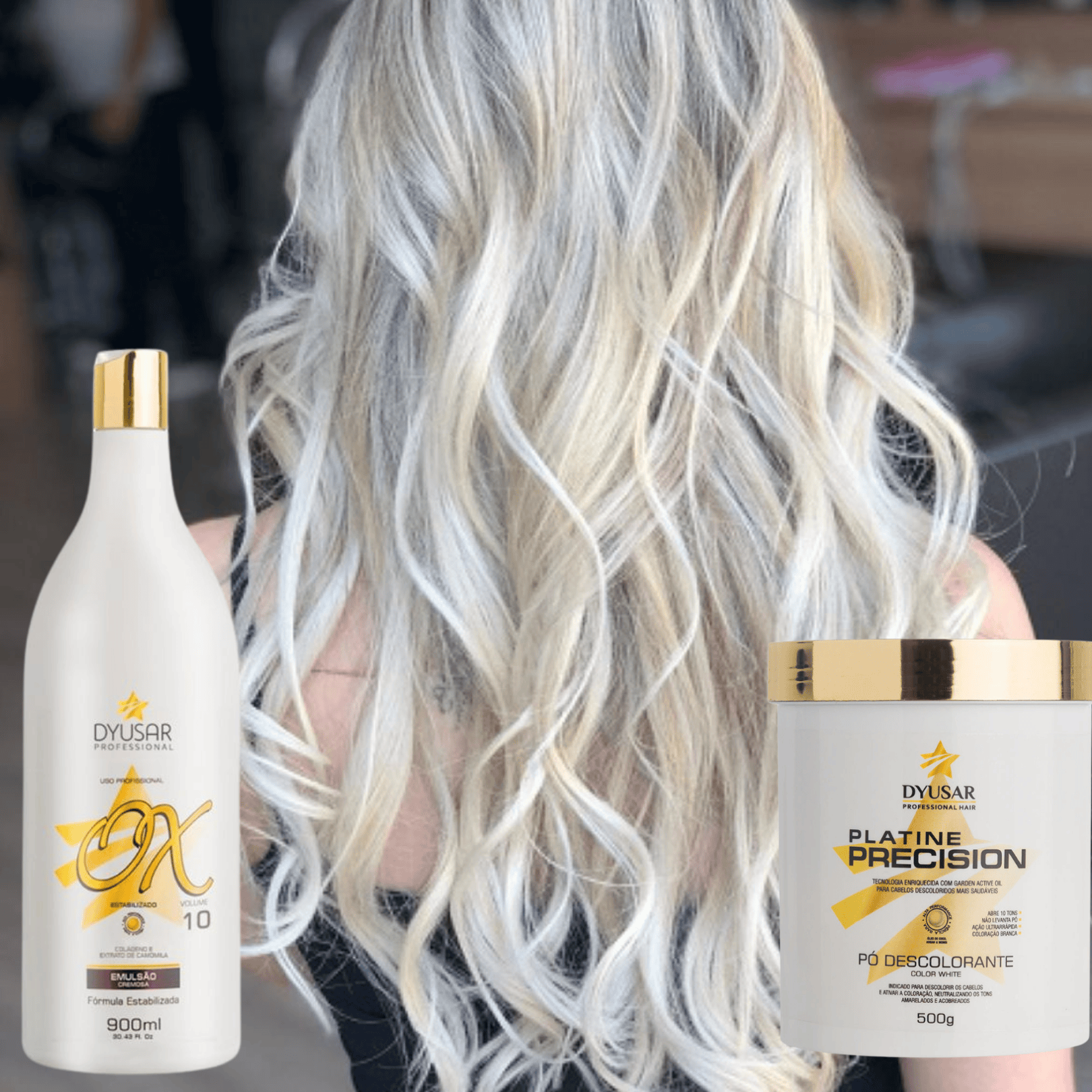 Pó Platine Precision White + Ox 10 Volumes Dyusar + Plaquete - Dyusar