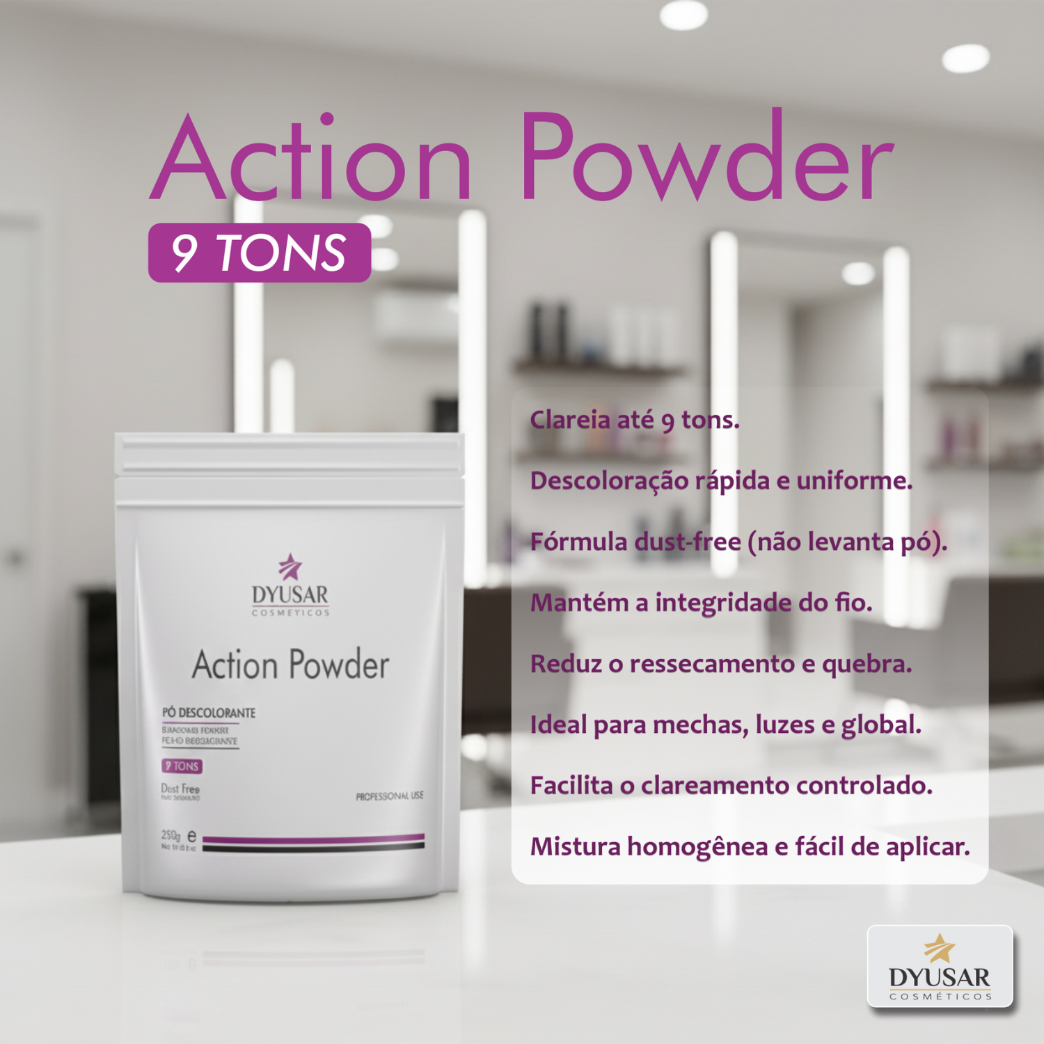 Kit Pó Descolorante Action Powder e Ox de 30 volumes 400ml - Dyusar