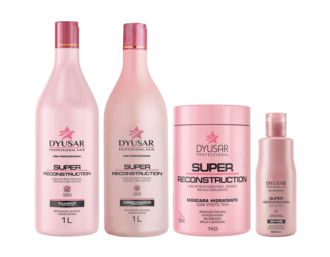 KIT Super Reconstrução DYUSAR Com Shampoo Máscara Condicionador de 1kg e Leave-in de 500ml - Dyusar