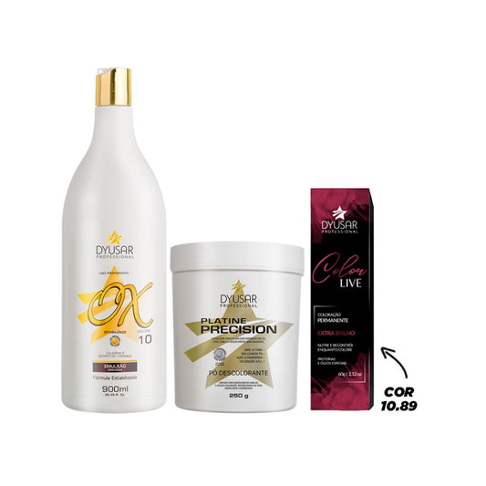 Kit Pó Descolorante de 250 g + Ox de 10 + Coloração 10,89