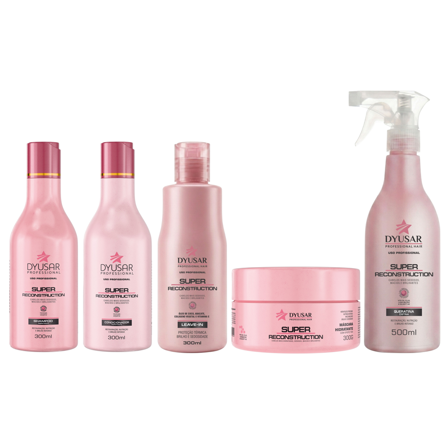 KIT Super Reconstrução DYUSAR Home Care Shampoo Mascara Condicionador Leave-in com Queratina - Dyusar