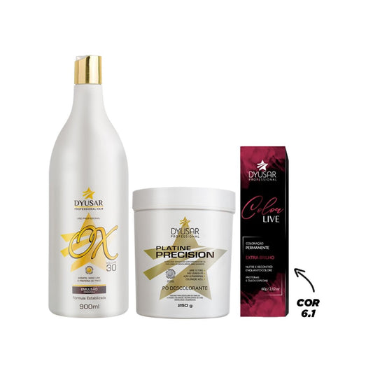 Kit Pó Descolorante de 250 g + Ox de 30 vol + Coloração 6.1