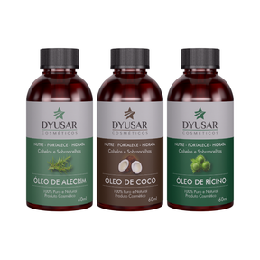 Kit 3 Óleos Naturais Coco, Alecrim e Rícino 60ml Dyusar