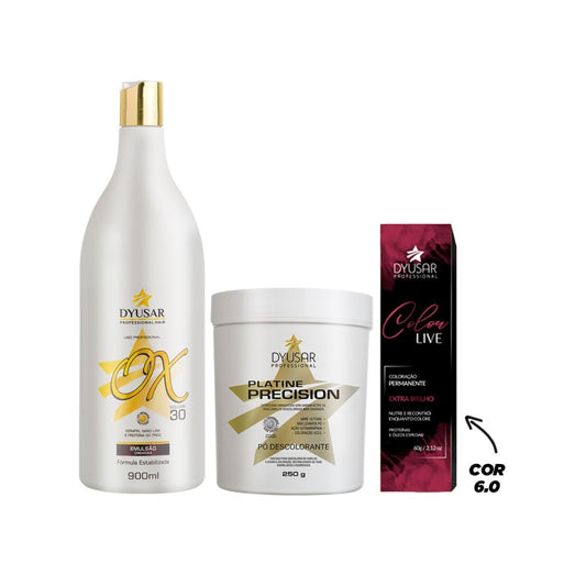 Kit Pó Descolorante de 250 g + Ox de 30 vol + Coloração 6.0