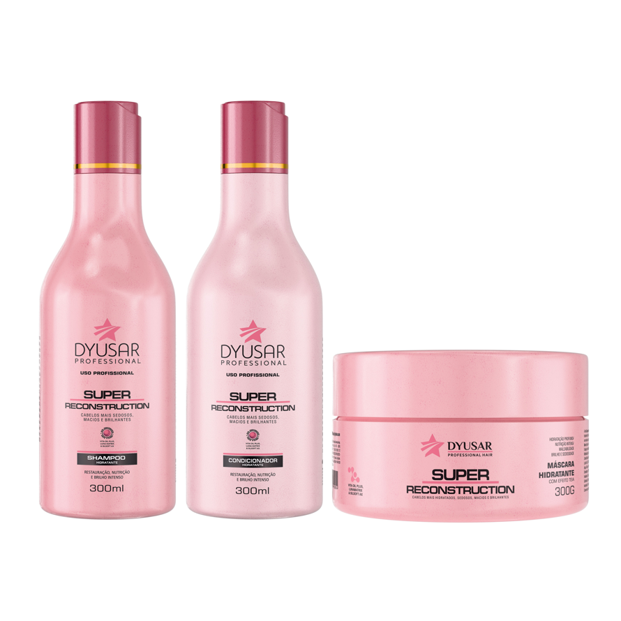 KIT Super Reconstrução DYUSAR Home Care Shampoo Mascara e Condicionador 300ml - Dyusar