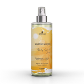 Frasco de 200ml do Body Splash Verão da linha Quatro Estações Dyusar, com rótulo amarelo e informações sobre o extrato de laranjeira e frescor imediato.







