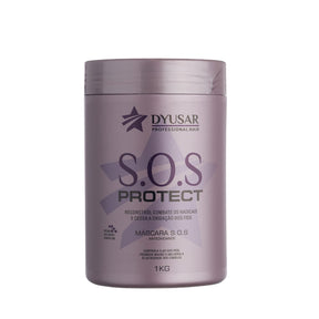 Pote roxo de 1kg da Máscara Antioxidante S.O.S Protect da Dyusar, em fundo branco, mostrando detalhes do rótulo e seus benefícios