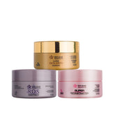 Kit Cronograma Capilar home care da Dyusar com as 3 máscaras de 300g: Line Golden (Hidratação), S.O.S Protect (Nutrição) e Super Reconstruction (Reconstrução).