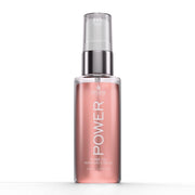 Frasco de 60ml do Óleo de Argan Reparador de Pontas Dyusar Power Shine Oil, na cor rosa, com válvula spray, em fundo branco