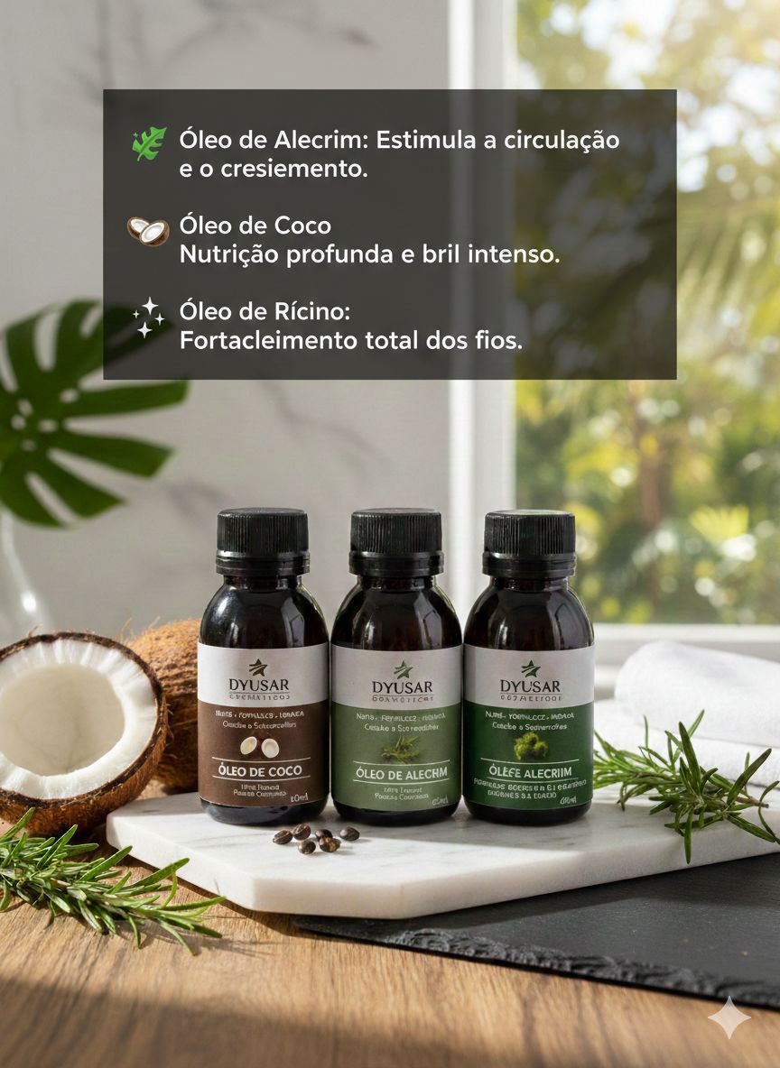 Kit 3 Óleos Naturais Coco, Alecrim e Rícino 60ml Dyusar - Dyusar