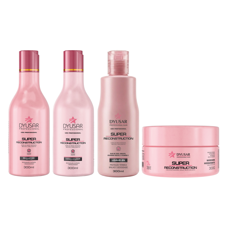 KIT Super Reconstrução DYUSAR Home Care Shampoo Mascara Condicionador e Leave-in - Dyusar