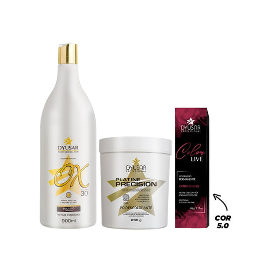 Kit Pó Descolorante de 250 g + Ox de 30 vol + Coloração 5.0