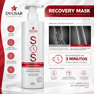 Máscara SOS Reconstrução Antiemborrachamento 250ml Dyusar Tratamento Pré e Pós-Química 3 Minutos