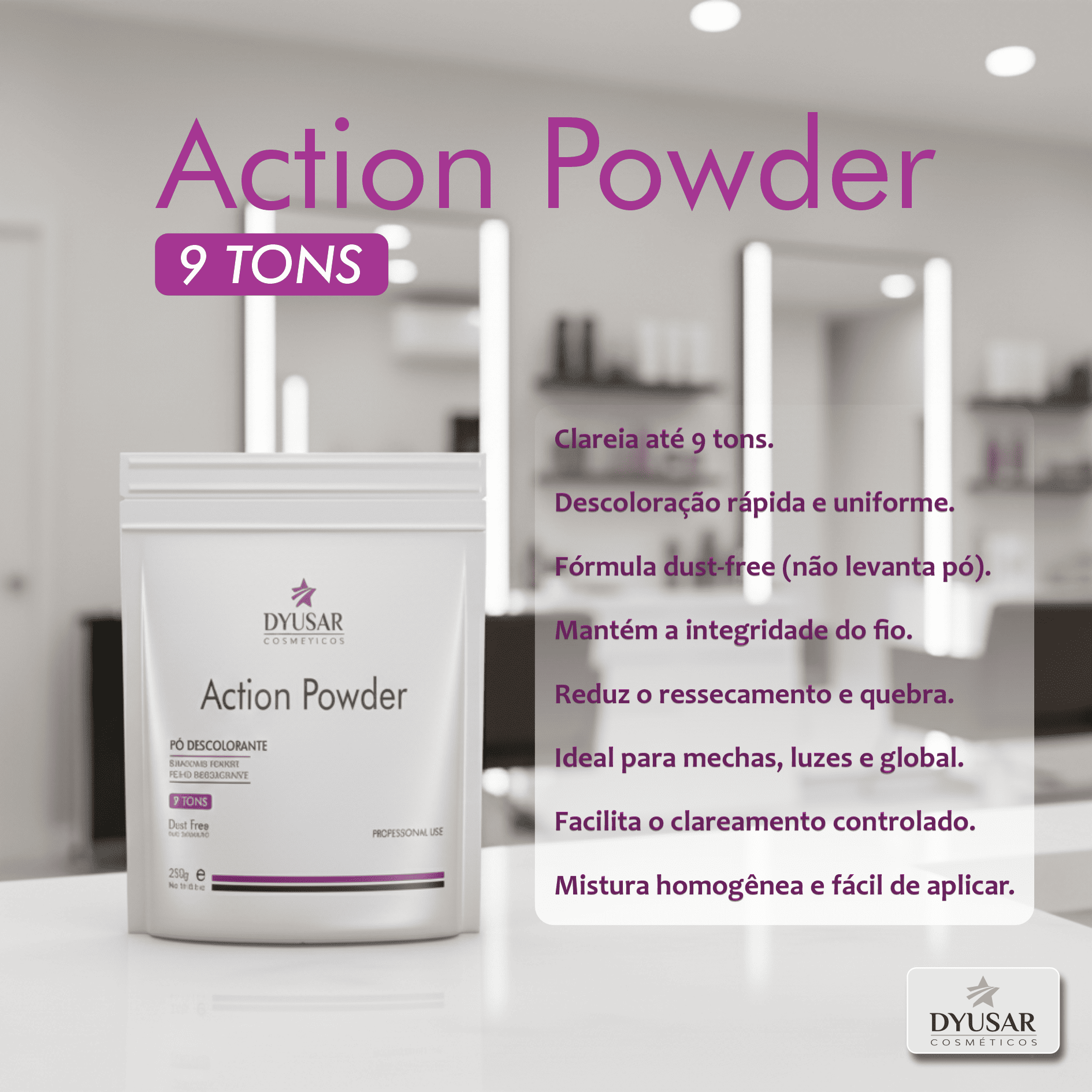 Pó Descolorante Action Powder White 250g Dyusar Cosméticos - Dyusar