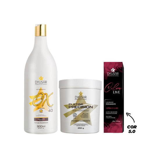 Kit Pó Descolorante de 250 g + Ox de 40 vol + Coloração 5.0