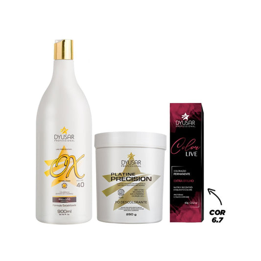 Kit Pó Descolorante de 250 g + Ox de 40 vol + Coloração 6.7