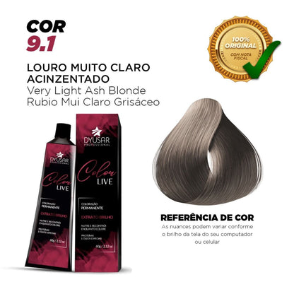 Kit Pó Descolorante de 250 g + Ox de 40 vol + Coloração 9.1