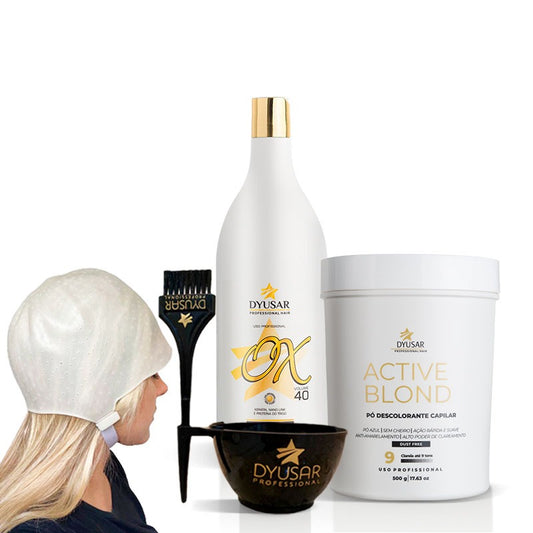 Kit Pó Active Blond + OX 40 Volumes Cumbuca + Touca + Pincel