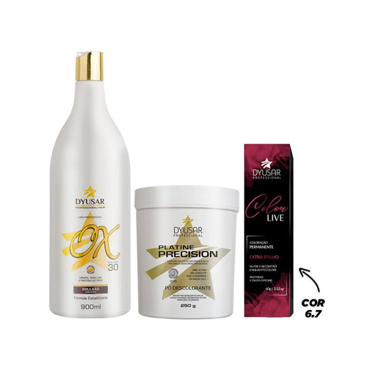 Kit Pó Descolorante de 250 g + Ox de 30 vol + Coloração 6.7