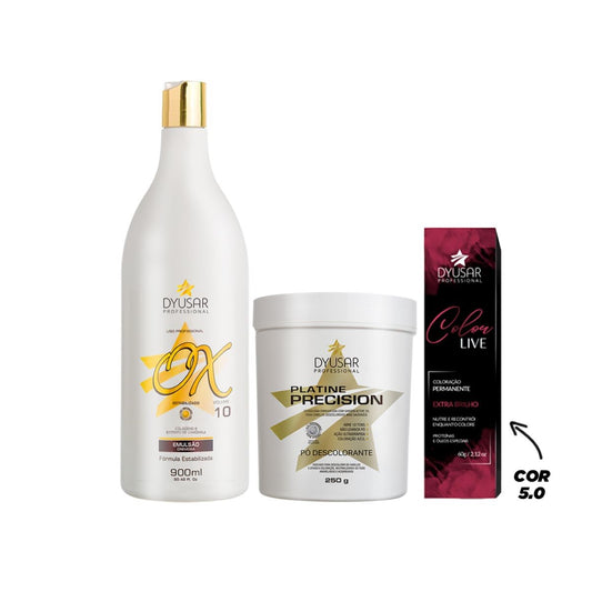 Kit Pó Descolorante de 250 g + Ox de 10 vol + Coloração 5.0