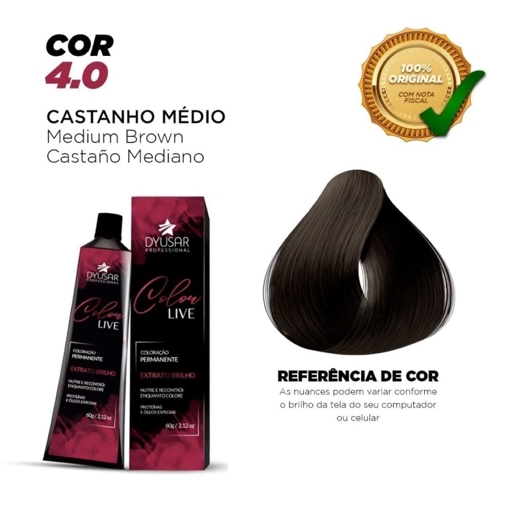 Coloração Dyusar Color Live Natural 4-0 Castanho Médio