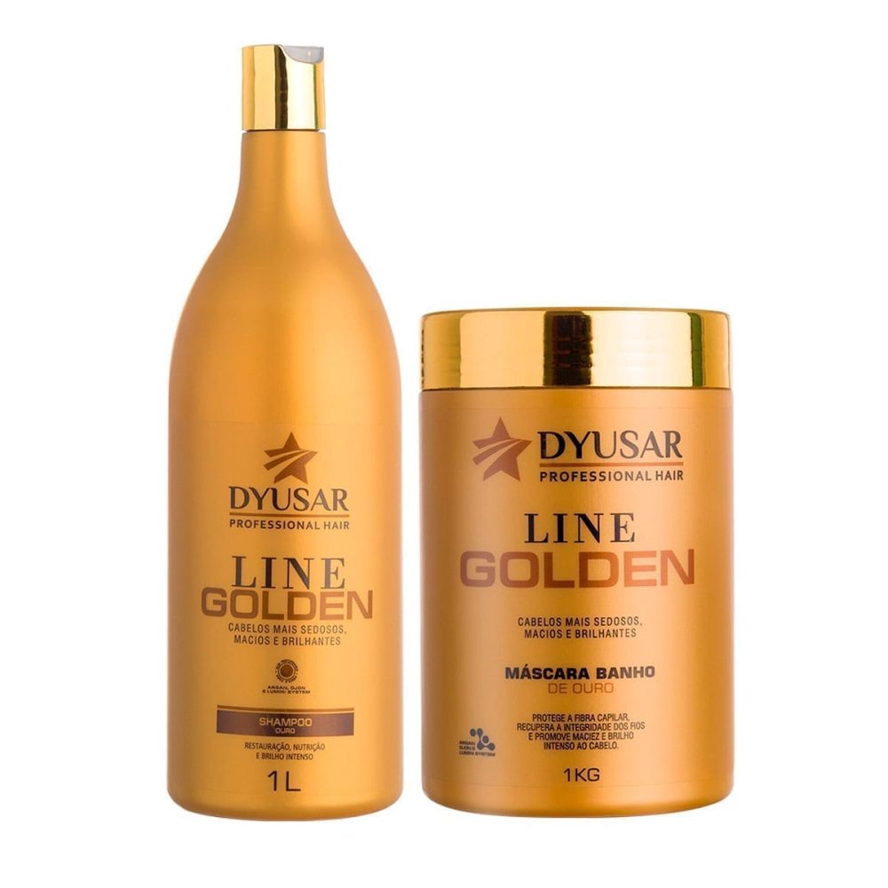 Kit de Hidratação Banho de Ouro Line Golden Dyusar Cosméticos Shampoo e Máscara 1Kg
