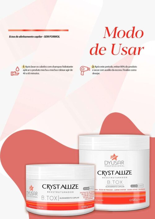 modo de usar Máscara Redutora de Volume Cristal Dyusar Cosméticos